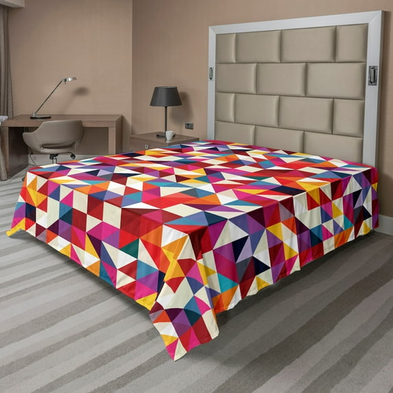 Ambesonne Geometric Flat Sheet, Bauhaus Style Pattern, King Size, Multicolor