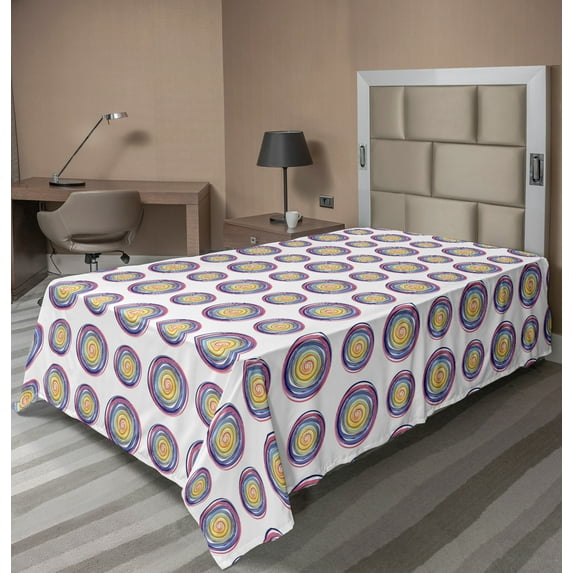 Ambesonne Geometric Flat Sheet, Circles in Whirlpool Art, TwinXL Size, Multicolor