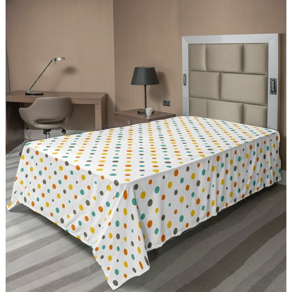 Ambesonne Geometric Flat Sheet, Colorful Retro Polka Dots, TwinXL Size, White Multicolor