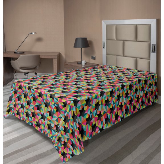 Ambesonne Geometric Flat Sheet, Colorful Stars Triangles, Twin Size, Charcoal Grey Multicolor