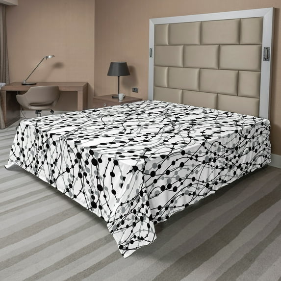 Ambesonne Geometric Flat Sheet, Eighties Inspirations, Full Size, Black Grey White