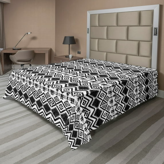 Ambesonne Geometric Flat Sheet, Hand Drawn Pattern, Full Size, Black White