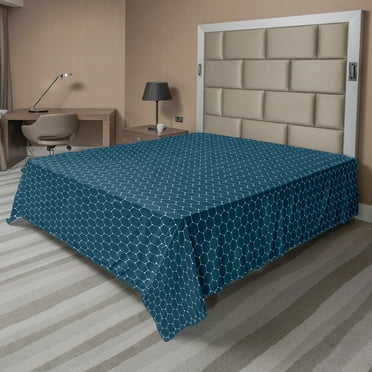 Ambesonne Geometric Flat Sheet, Hexagons with Dot Edges, Full Size, Petrol Blue and White