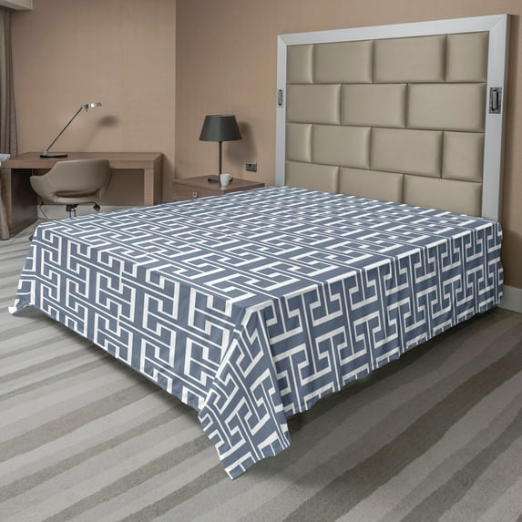 Ambesonne Geometric Flat Sheet, Japanese Floor Style, King Size, Grey White