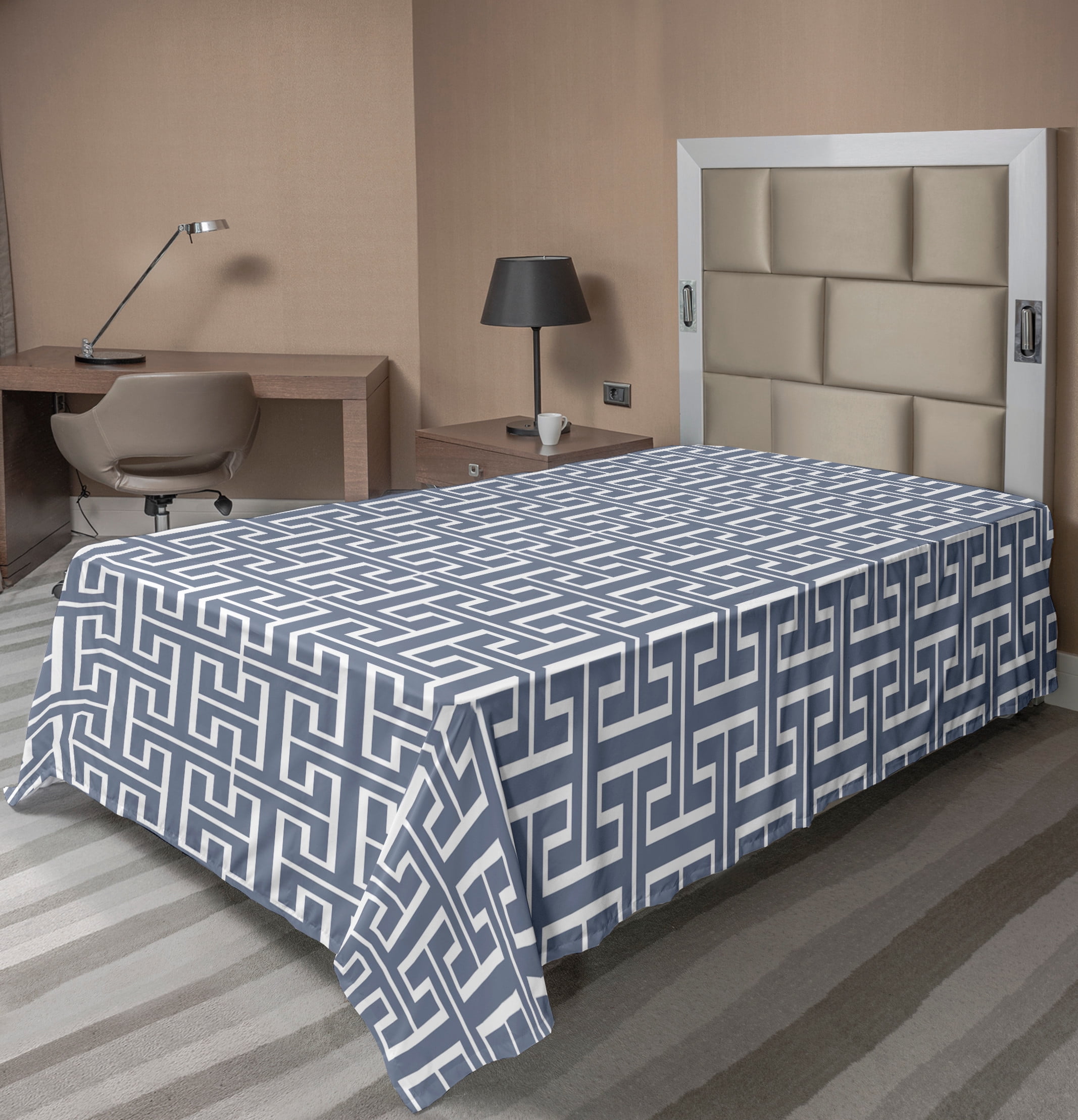 Twin White and Black Geometric Print Microfiber Flat Sheet