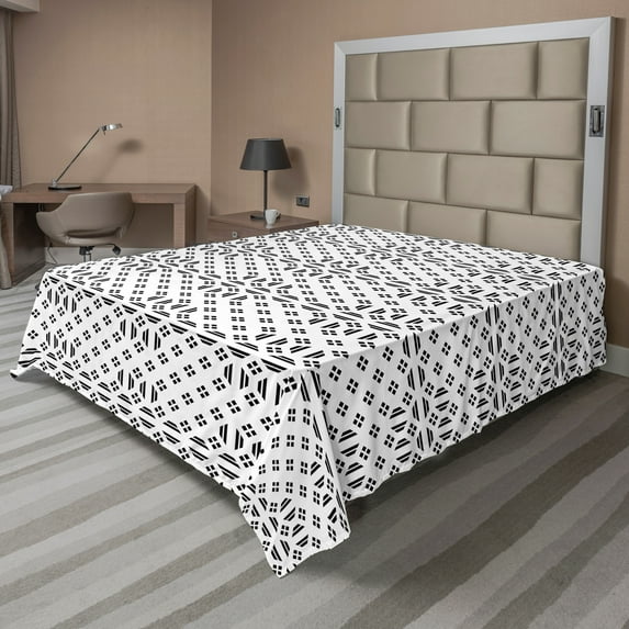 Ambesonne Geometric Flat Sheet, Minimal Vintage Squares, Full Size, Charcoal Grey White