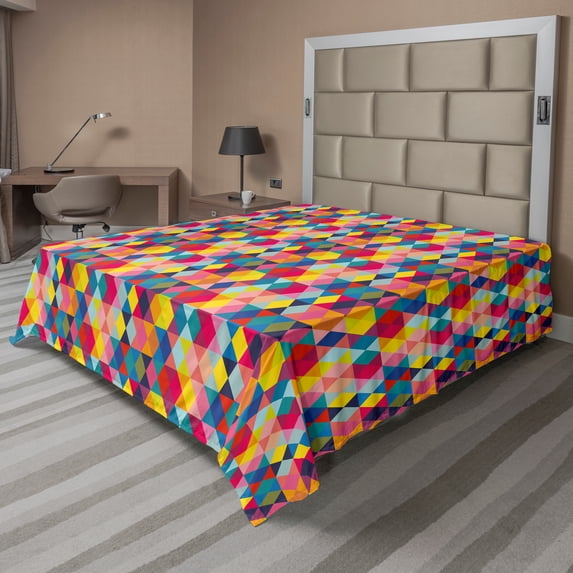 Ambesonne Geometric Flat Sheet, Modern Colorful Rhombuses, Full Size, Multicolor