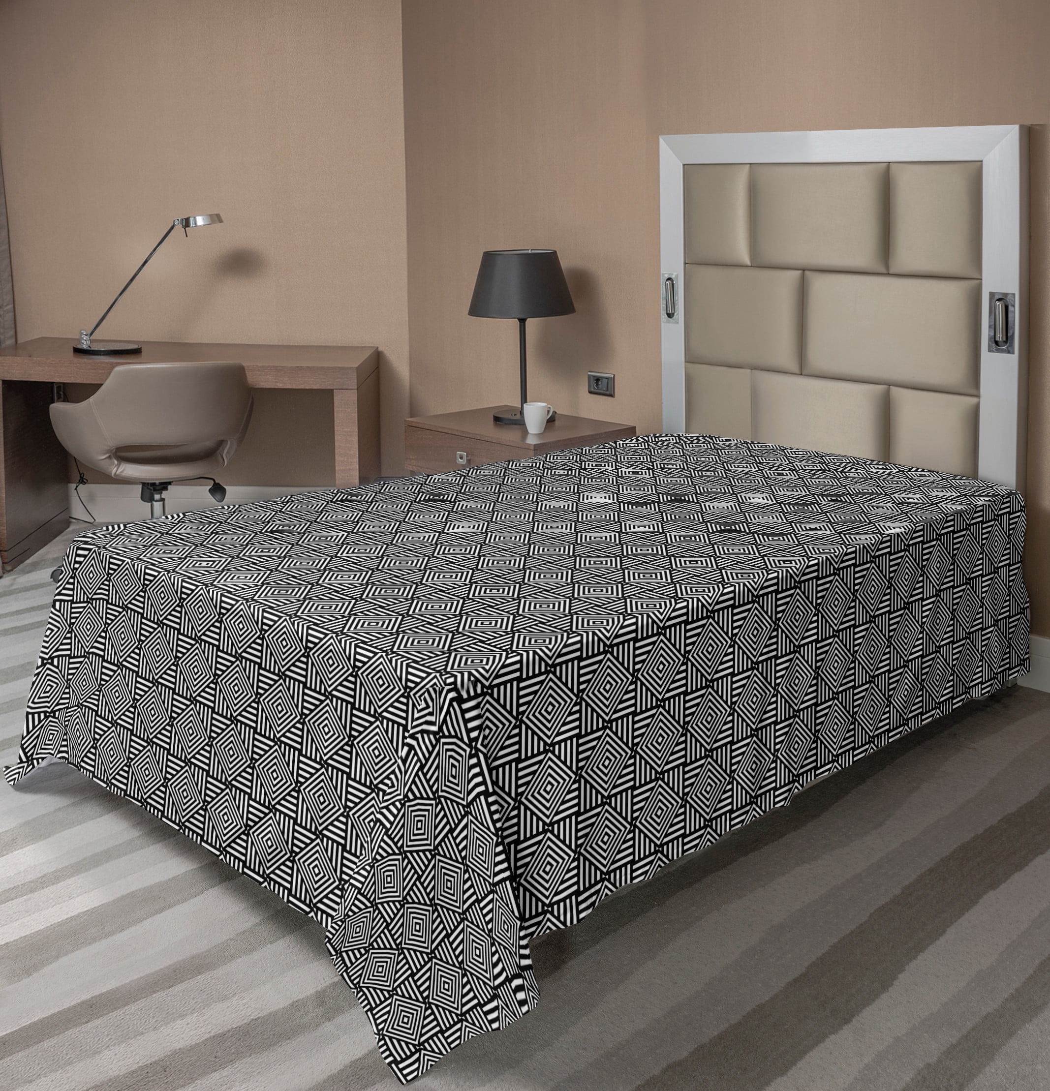 Twin White and Black Geometric Print Microfiber Flat Sheet