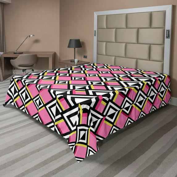 Ambesonne Geometric Flat Sheet, Opposing Concept, King Size, Multicolor