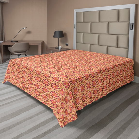 Ambesonne Geometric Flat Sheet, Ornamental Shapes Mosaic, California King, Multicolor