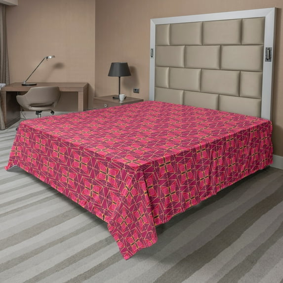 Ambesonne Geometric Flat Sheet, Patchwork Floral Squares, King Size, Multicolor