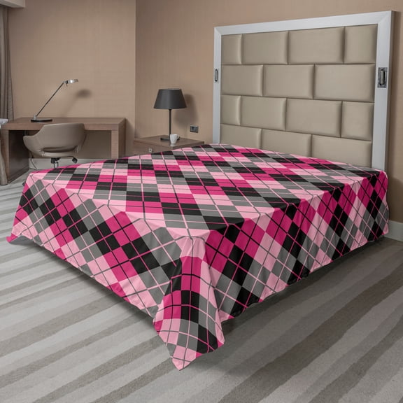 Ambesonne Geometric Flat Sheet, Retro Argyle Pattern Art, California King, Multicolor