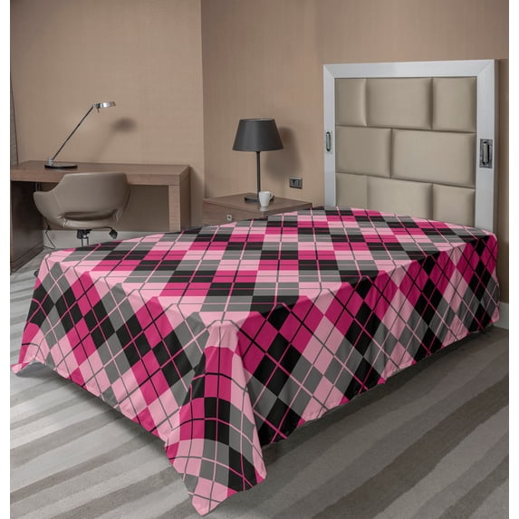 Ambesonne Geometric Flat Sheet, Retro Argyle Pattern Art, TwinXL Size, Multicolor