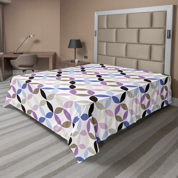 Ambesonne Geometric Flat Sheet, Retro Circles Leaf, Full Size, Multicolor
