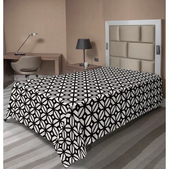 Ambesonne Geometric Flat Sheet, Rhombuses Crossing Lines, Twin Size, Charcoal Grey Eggshell
