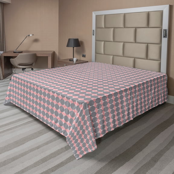 Ambesonne Geometric Flat Sheet, Round Edged Pink Rhombus, Queen Size, Taupe Grey Pale Pink