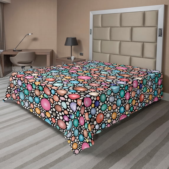 Ambesonne Geometric Flat Sheet, Round Shaped Sea Stones, Full Size, Charcoal Grey Multicolor