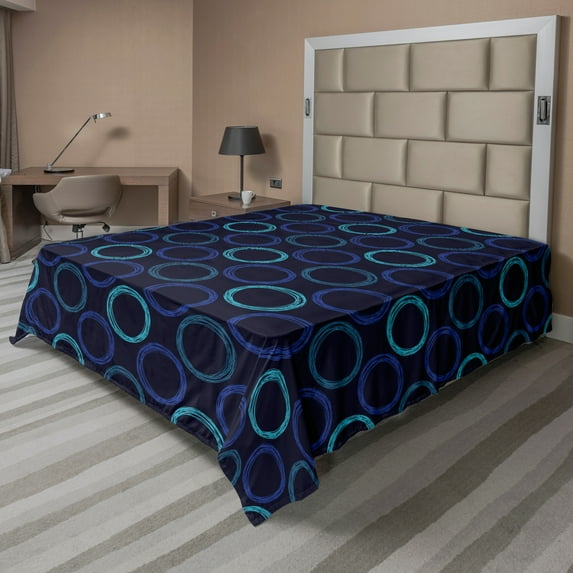 Ambesonne Geometric Flat Sheet, Scribble Art Circles, Queen Size, Blue Violet Pale Blue