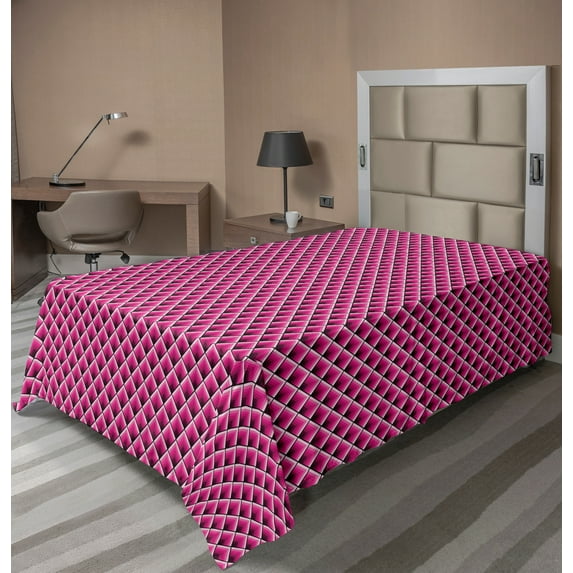 Ambesonne Geometric Flat Sheet, Sharp Rhombus Patterns, TwinXL Size, Hot Pink