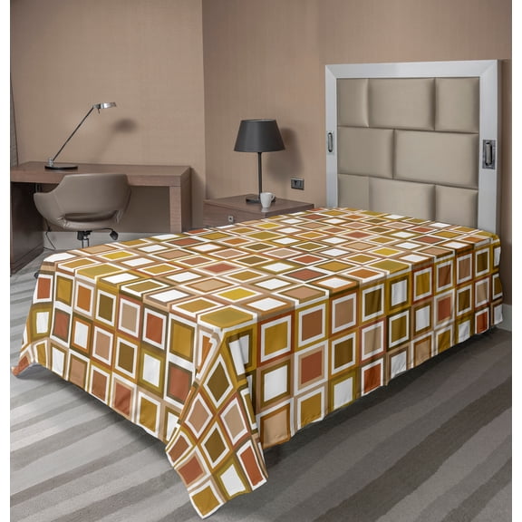 Ambesonne Geometric Flat Sheet, Square Shape Pattern, TwinXL Size, Multicolor
