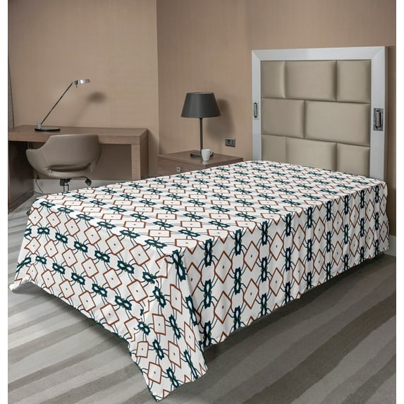 Ambesonne Geometric Flat Sheet, Squares Plain Background, TwinXL Size, Petrol Blue White