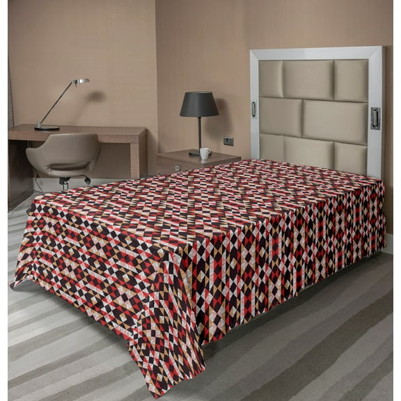 Ambesonne Geometric Flat Sheet, Striped Boho Triangles, Twin Size, Dark Maroon Vermilion