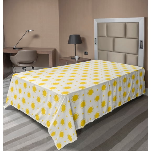 Ambesonne Geometric Flat Sheet, Summer Sun Motif, Twin Size, Yellow White