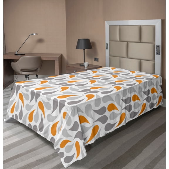 Ambesonne Geometric Flat Sheet, Traditional, TwinXL Size, Orange Grey White