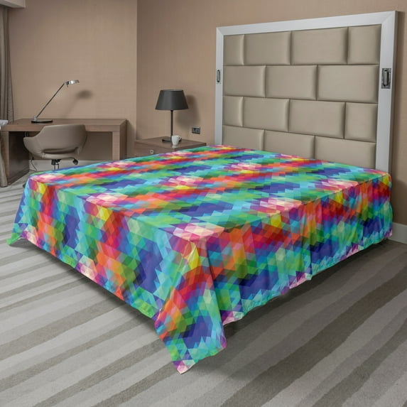 Ambesonne Geometric Flat Sheet, Triangles, Full Size, Multicolor