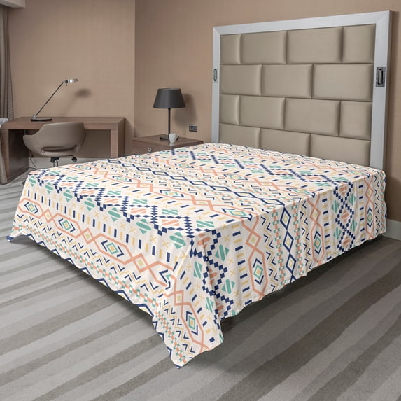 Ambesonne Geometric Flat Sheet, Tribal Culture Native, Queen Size, Multicolor