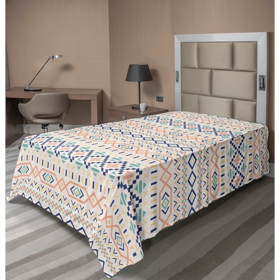 Ambesonne Geometric Flat Sheet, Tribal Culture Native, Twin Size, Multicolor