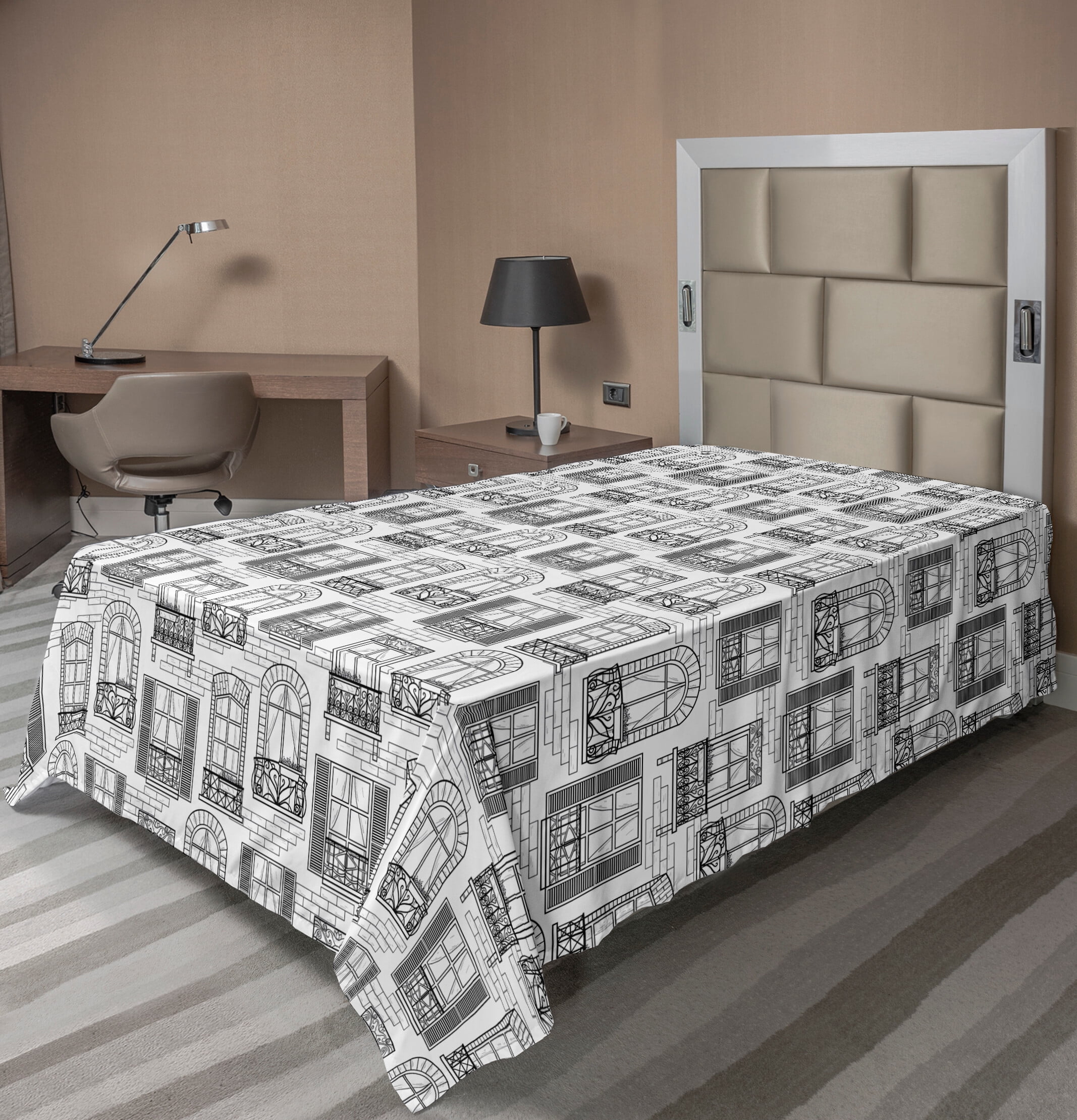 Twin White and Black Geometric Print Microfiber Flat Sheet
