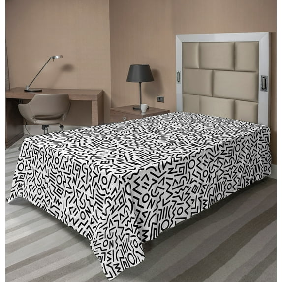 Ambesonne Geometric Flat Sheet, Vintage Lines Circles, TwinXL Size, Black White
