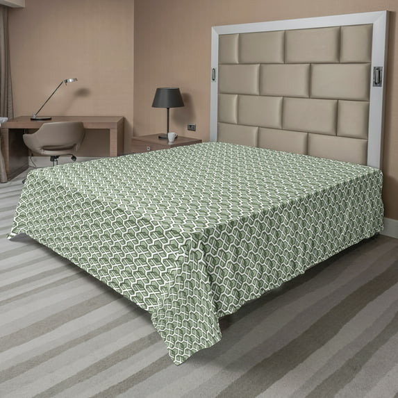 Ambesonne Geometric Flat Sheet, Vintage Rhombus Stripes, Full Size, Pale Sage Green