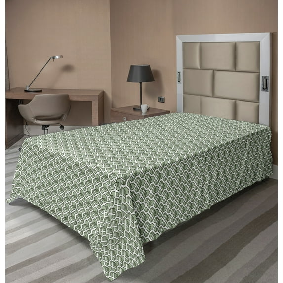 Ambesonne Geometric Flat Sheet, Vintage Rhombus Stripes, Twin Size, Pale Sage Green