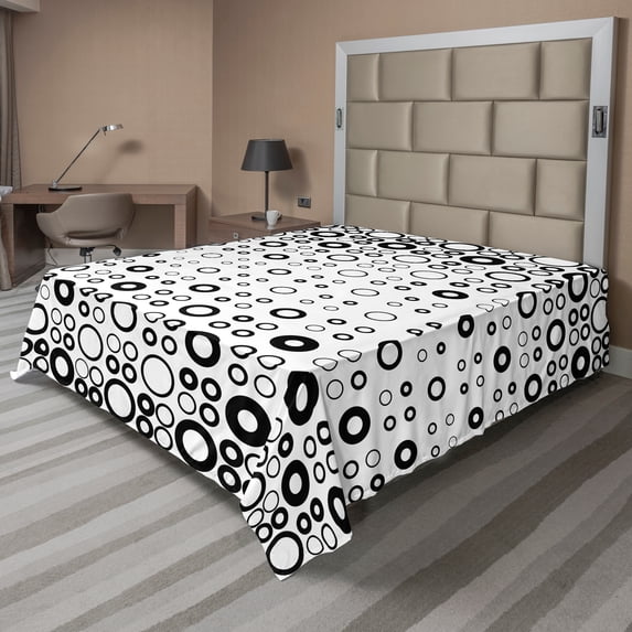 Ambesonne Geometric Flat Sheet, Vortex Disc Shapes, Queen Size, Black White