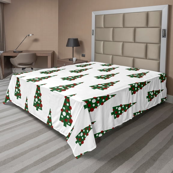 Ambesonne Geometric Flat Sheet, Xmas Tree Pattern, Full Size, Hunter Green Ruby White