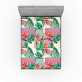 thumbnail image 1 of Ambesonne Geometric Floral Fitted Sheet, Exotic Monstera, King Size, Jade Green Pink Cream, 1 of 5