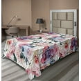 thumbnail image 1 of Ambesonne Geometric Floral Flat Bedding Sheet Soft Top Sheet, Roses Blossoming, Twin, Pale Pink and Hunter Green, 1 of 1
