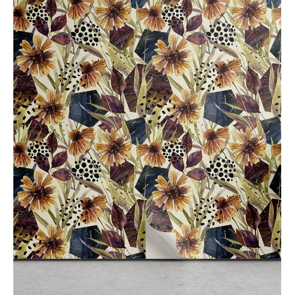 Ambesonne Geometric Floral Peel & Stick Wallpaper for Home, Spot Hexagon Bloom, 13"x36", Pistachio Green Eggshell