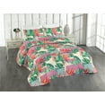 thumbnail image 1 of Ambesonne Geometric Floral Quilted Bedspread Set 3 Pcs, Exotic Monstera, King, Jade Green Pink Cream, 1 of 1