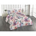 thumbnail image 1 of Ambesonne Geometric Floral Quilted Bedspread Set 3 Pcs, Roses Blossoming, Twin, Pale Pink and Hunter Green, 1 of 4