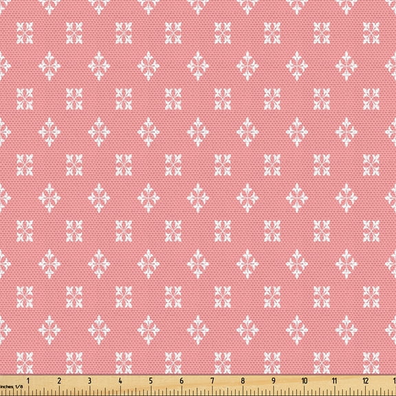 Ambesonne Geometric Flower Fabric by the Yard Upholstery, Square Formed Art, 1 Yard, Pastel Pink White Blush
