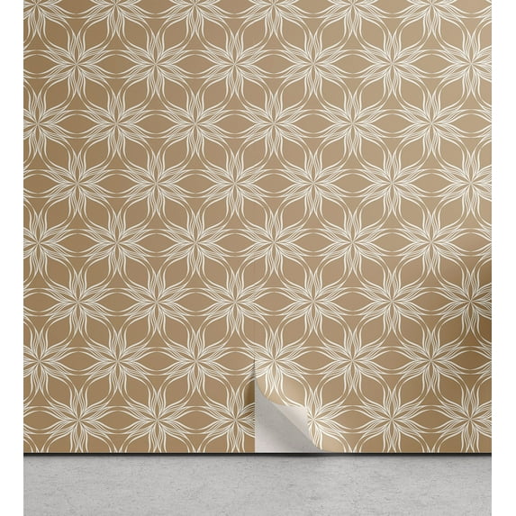 Ambesonne, Geometric Flower Peel & Stick Wallpaper for Home, Simple Boho Floral, 13"x36", Ecru and White