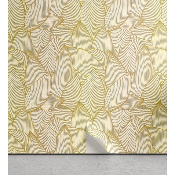 Ambesonne, Geometric Flower Peel & Stick Wallpaper for Home, Wild Lines Floral, 13"x100", Pale Earth Yellow Cream
