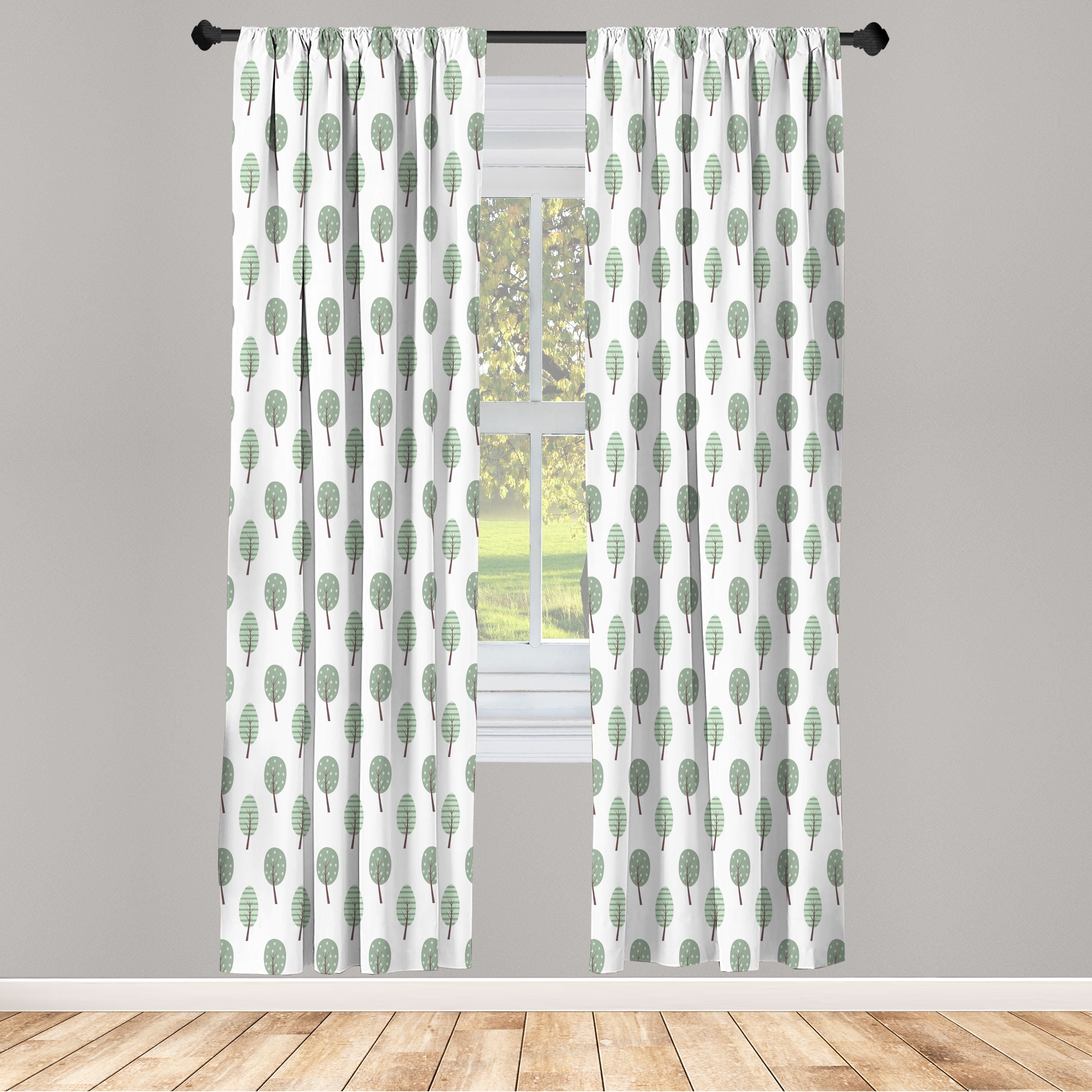 Geometric Forest Pale Green and Brown Microfiber Curtain Panels, 28" x 63"