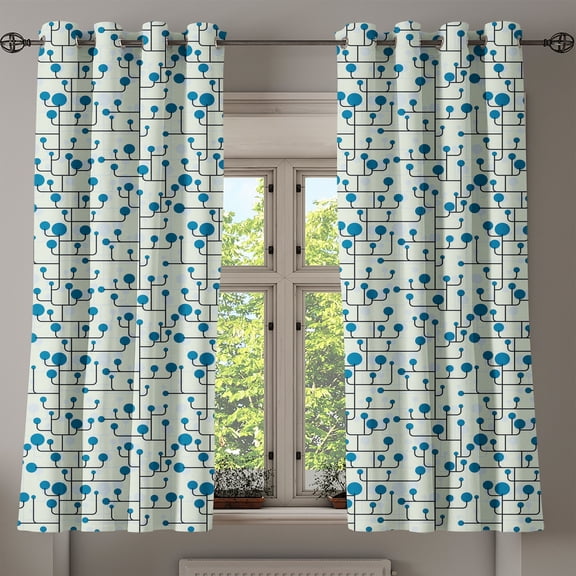 Ambesonne Geometric Grommet Curtain, Abstract Lines Dots, 50" x 54", Blue Eggshell Black