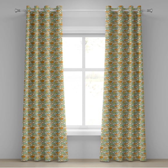 Ambesonne Geometric Grommet Curtain, Abstract Shapes Mix, 50" x 84", Orange Green Pale Blue