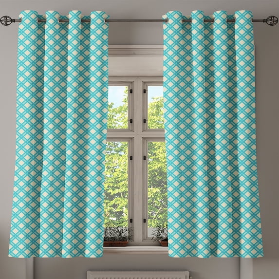 Ambesonne Geometric Grommet Curtain, Aqua Checked Tile, 50" x 63", Turquoise Ivory