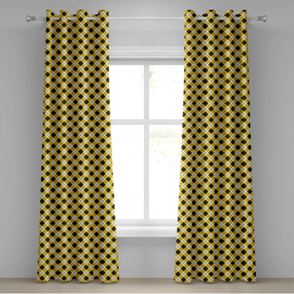 Ambesonne Geometric Grommet Curtain, Argyle Grid Pattern, 50" x 84", Yellow Black and White